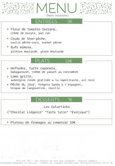 Le Menu du moment au Restaurant le Comptoir de Brice à Angoulême