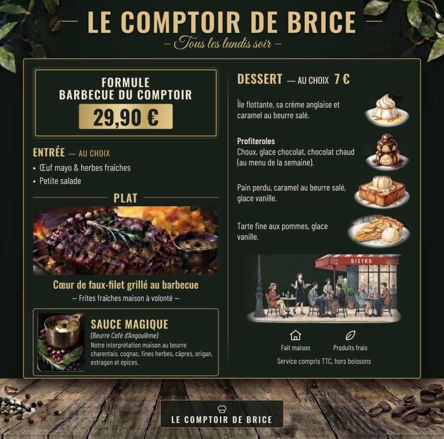 Formule BBQ lundi soir au Restaurant le Comptoir de Brice à Angoulême
